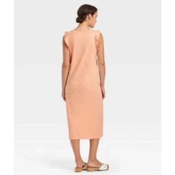 Universal Thread Dress Coral Orange Ruffle Tank Midi Sleeveless NWT Large - Picture 2 of 7